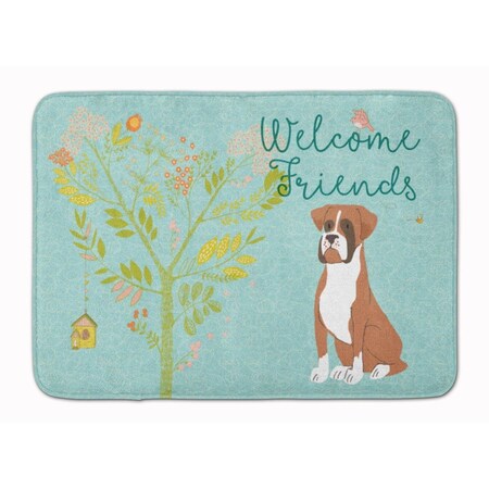 Carolines Treasures Welcome Friends Flashy Fawn Boxer Machine Washable Memory Foam Mat BB7582RUG